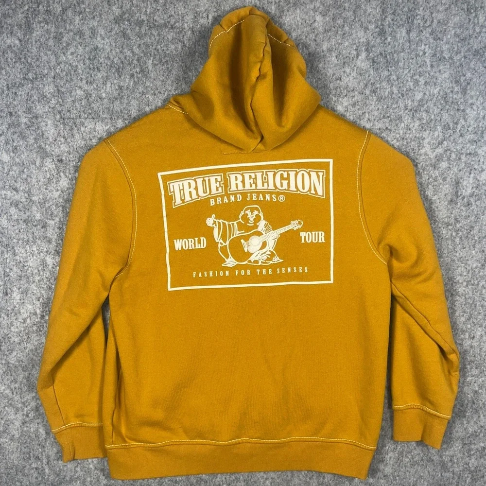 True Religion Men's Big T Zip Up Hoodie Yellow World Tour Buddha 2XL 49005-00
